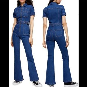 Stretch Denim Flare Leg Boilersuit